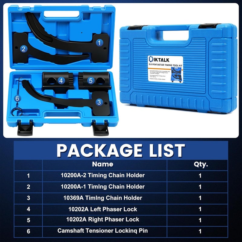 DikTalk 3.6 Pentastar Timing Tool Kit for Chrysler/Dodge/Jeep/Ram 3.6L (2011-2019) – Camshaft Phaser Lock Tool Set, Replaces 10200A 10202A 10369A - Image 3
